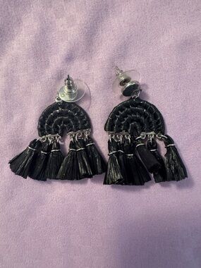 Black Tassel Hoop Drop Earrings - Women's Fashion Jewelry